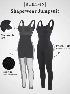 Shapewear Square Neck Thigh Slimming Workout Jumpsuit