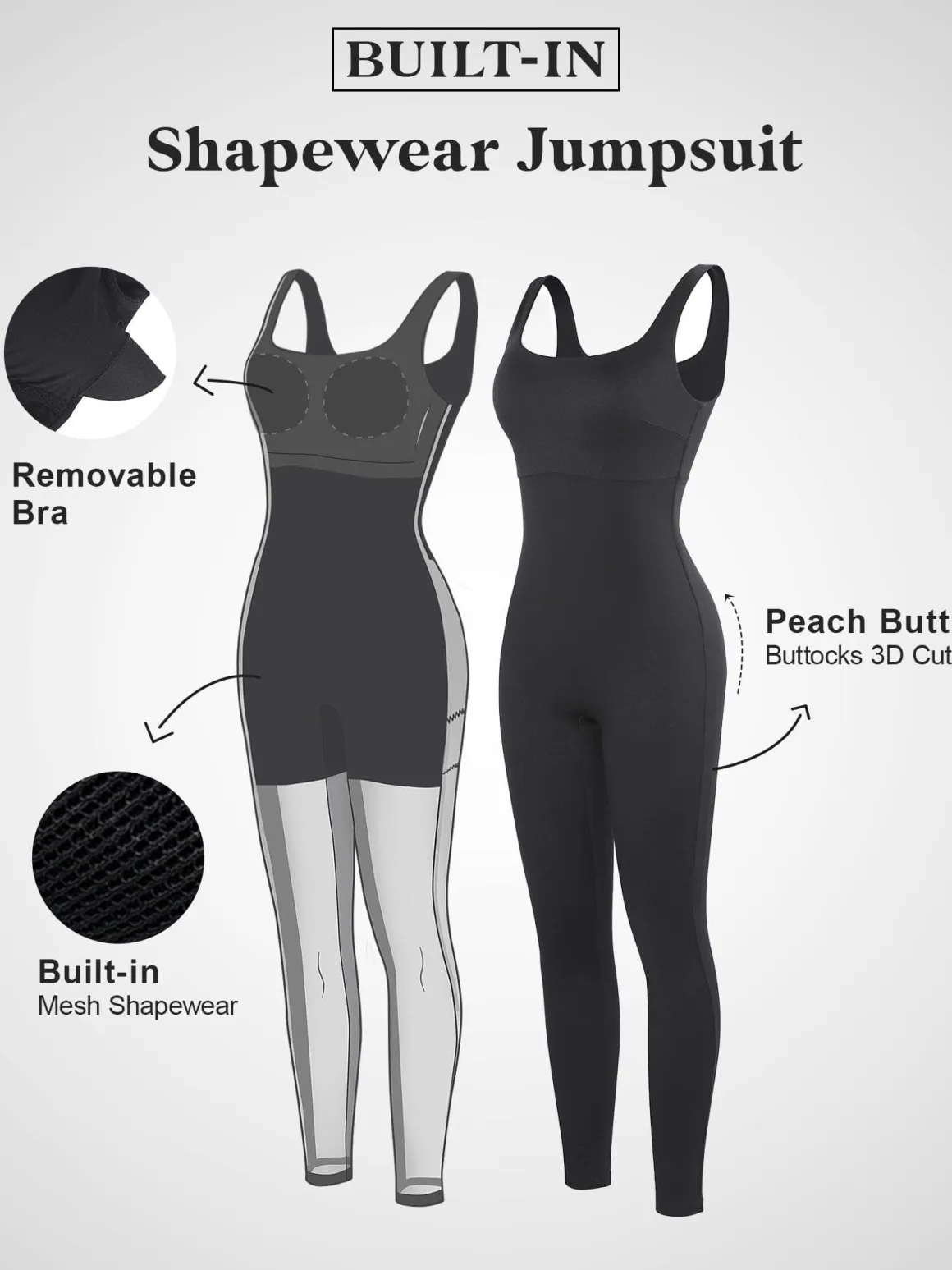 Shapewear Square Neck Thigh Slimming Workout Jumpsuit