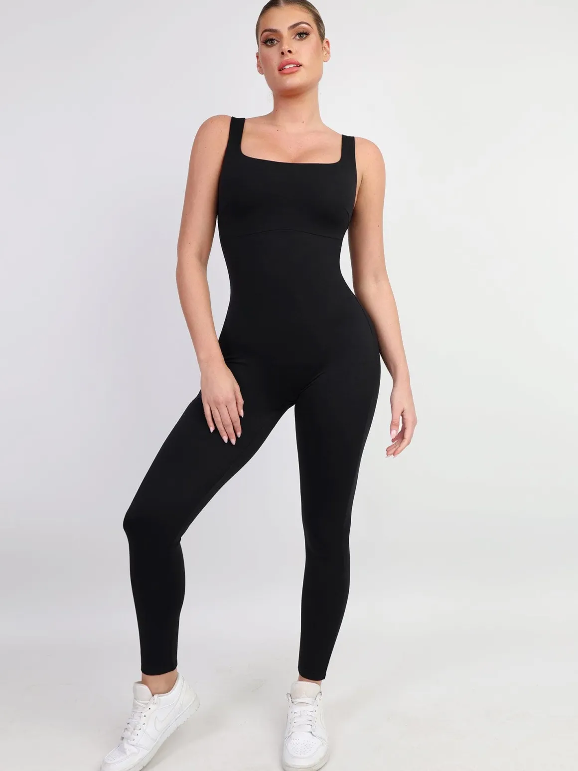Shapewear Square Neck Thigh Slimming Workout Jumpsuit