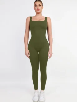 Shapewear Square Neck Thigh Slimming Workout Jumpsuit