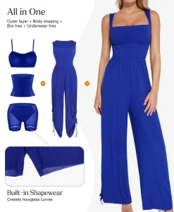 Shapewear Square Neck Tummy Control Wide Leg Jumpsuit