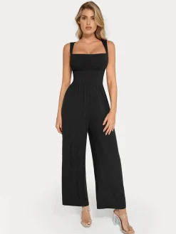 Shapewear Square Neck Tummy Control Wide Leg Jumpsuit