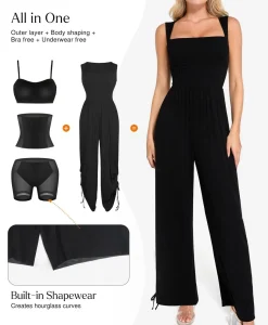 Shapewear Square Neck Tummy Control Wide Leg Jumpsuit