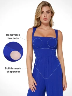 Shapewear Square Neck Tummy Control Wide Leg Jumpsuit