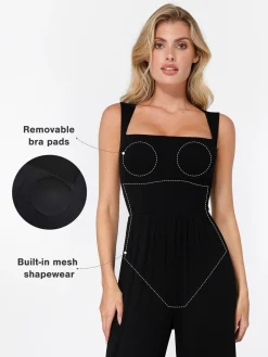 Shapewear Square Neck Tummy Control Wide Leg Jumpsuit