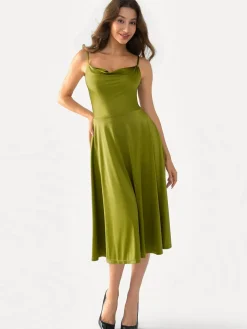 Shapewear Strappy Cowl Neck Fit & Flare Midi Dress