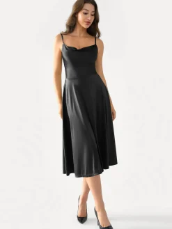Shapewear Strappy Cowl Neck Fit & Flare Midi Dress