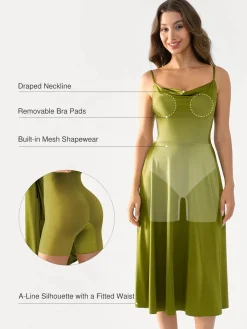 Shapewear Strappy Cowl Neck Fit & Flare Midi Dress