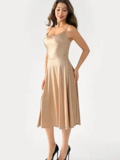 Shapewear Strappy Cowl Neck Fit & Flare Midi Dress