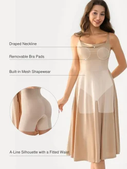 Shapewear Strappy Cowl Neck Fit & Flare Midi Dress