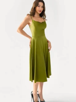 Shapewear Strappy Cowl Neck Fit & Flare Midi Dress