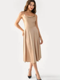 Shapewear Strappy Cowl Neck Fit & Flare Midi Dress
