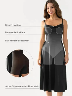 Shapewear Strappy Cowl Neck Fit & Flare Midi Dress