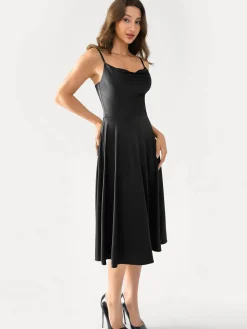 Shapewear Strappy Cowl Neck Fit & Flare Midi Dress