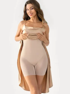 Shapewear Strappy Cowl Neck Fit & Flare Midi Dress