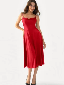 Shapewear Strappy Cowl Neck Fit & Flare Midi Dress