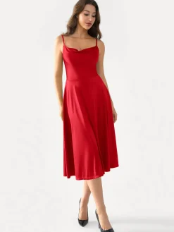 Shapewear Strappy Cowl Neck Fit & Flare Midi Dress