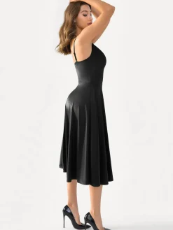 Shapewear Strappy Cowl Neck Fit & Flare Midi Dress