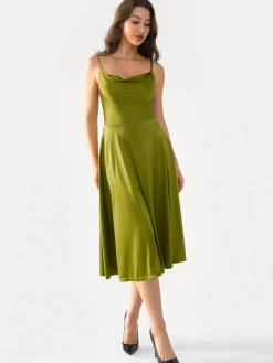 Shapewear Strappy Cowl Neck Fit & Flare Midi Dress