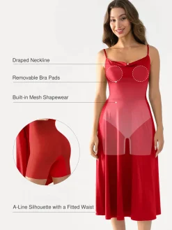 Shapewear Strappy Cowl Neck Fit & Flare Midi Dress