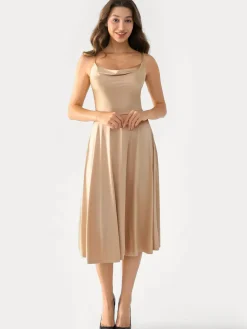 Shapewear Strappy Cowl Neck Fit & Flare Midi Dress