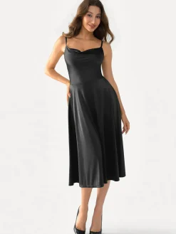 Shapewear Strappy Cowl Neck Fit & Flare Midi Dress