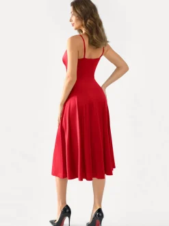 Shapewear Strappy Cowl Neck Fit & Flare Midi Dress