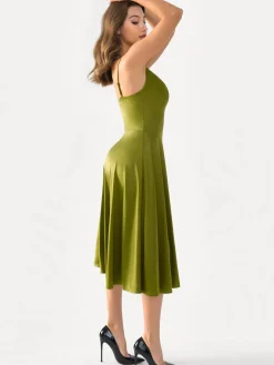 Shapewear Strappy Cowl Neck Fit & Flare Midi Dress