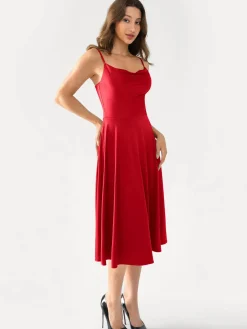 Shapewear Strappy Cowl Neck Fit & Flare Midi Dress