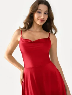 Shapewear Strappy Cowl Neck Fit & Flare Midi Dress