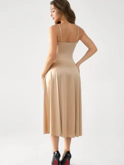 Shapewear Strappy Cowl Neck Fit & Flare Midi Dress