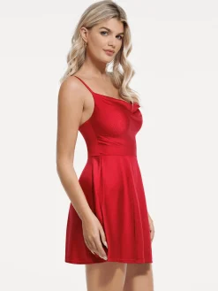 Shapewear Strappy Cowl Neck Tummy Control Flare Dress