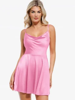 Shapewear Strappy Cowl Neck Tummy Control Flare Dress