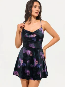 Shapewear Strappy Cowl Neck Tummy Control Flare Dress