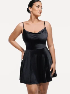 Shapewear Strappy Cowl Neck Tummy Control Flare Dress