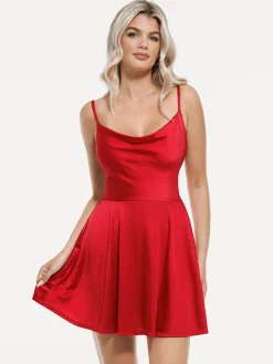 Shapewear Strappy Cowl Neck Tummy Control Flare Dress