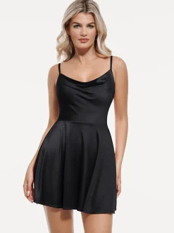 Shapewear Strappy Cowl Neck Tummy Control Flare Dress