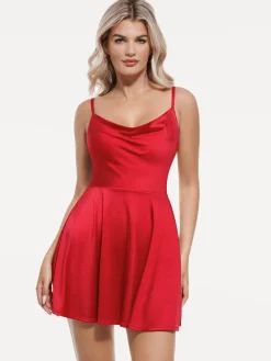 Shapewear Strappy Cowl Neck Tummy Control Flare Dress