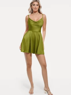 Shapewear Strappy Cowl Neck Tummy Control Flare Dress