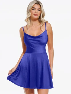 Shapewear Strappy Cowl Neck Tummy Control Flare Dress