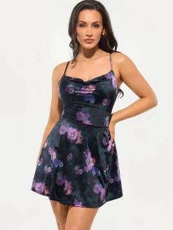 Shapewear Strappy Cowl Neck Tummy Control Flare Dress