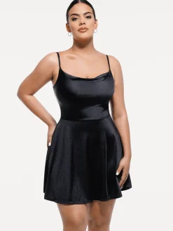 Shapewear Strappy Cowl Neck Tummy Control Flare Dress