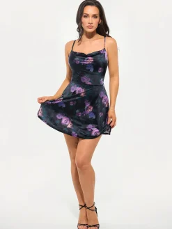 Shapewear Strappy Cowl Neck Tummy Control Flare Dress