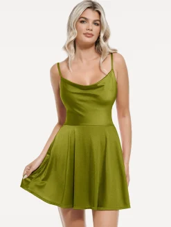 Shapewear Strappy Cowl Neck Tummy Control Flare Dress