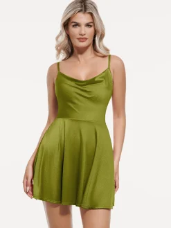 Shapewear Strappy Cowl Neck Tummy Control Flare Dress