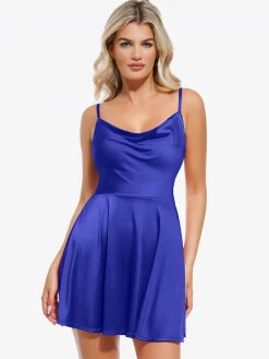 Shapewear Strappy Cowl Neck Tummy Control Flare Dress