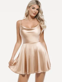 Shapewear Strappy Cowl Neck Tummy Control Flare Dress