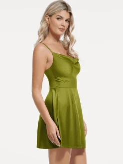 Shapewear Strappy Cowl Neck Tummy Control Flare Dress