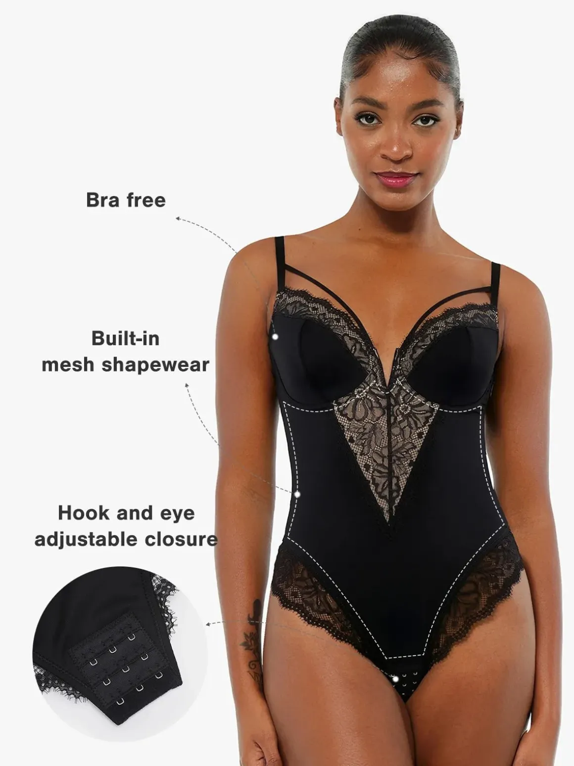 Shapewear Strappy Tummy Control Lace Inset Bodysuit