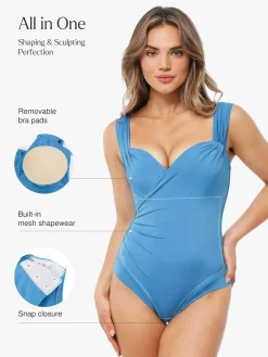 Shapewear Sweet-Heart Neckline Cap Sleeve Bodysuit